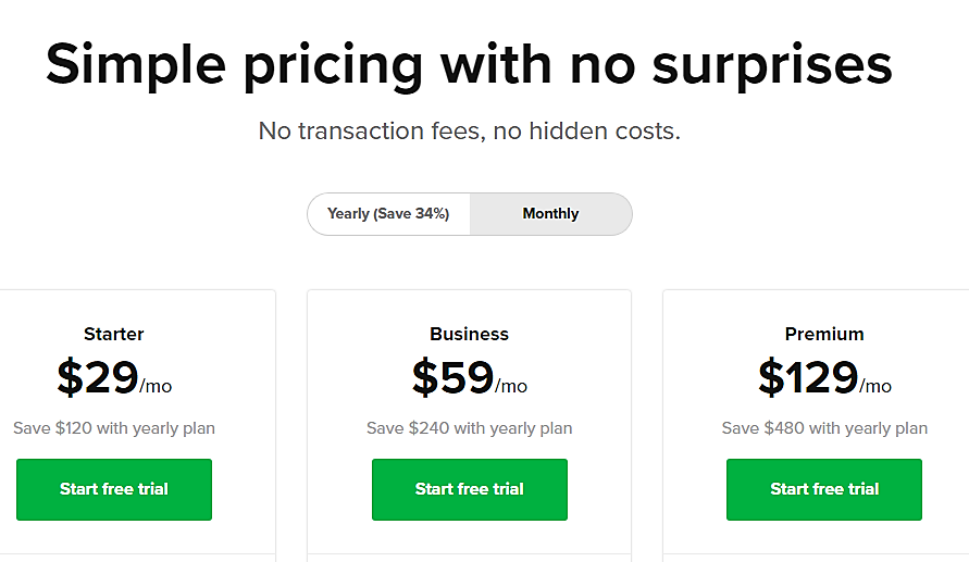 Sellfy pricing table