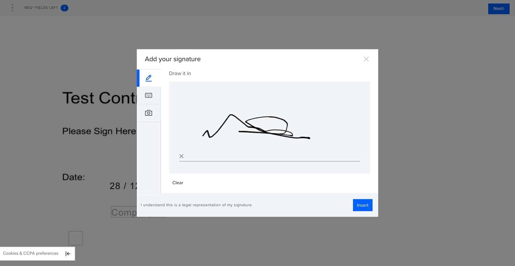 Dropbox Sign Signing Platform Drawing a test signature